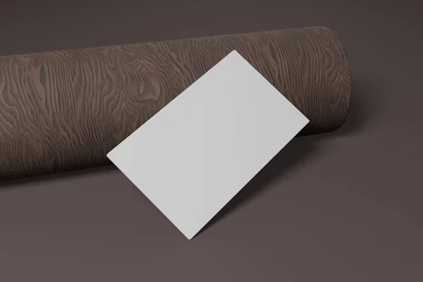 Kahverengi ahşap üzerine kurulmuş bir kartvizitin 3 boyutlu görüntüsü. Seni, şirketini ya da başka bir şeyi teşhis etmek için kullanılabilir..