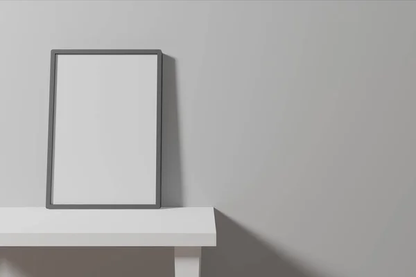 3D rendering of a frame leaning against a white wall. recommended to be used to show poster designs or something else.