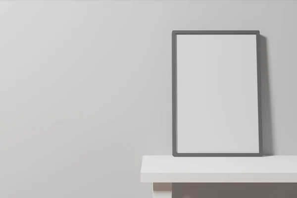 3D rendering of a frame leaning against a white wall. recommended to be used to show poster designs or something else.