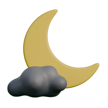 Yarım ayın yumuşak üç boyutlu bir çizimi kısmen pürüzsüz gri bir bulut ile kaplı. Nazik aydınlatma ve temiz şekiller, sakin bir gece atmosferi yaratır. Hava ikonları, uyku uygulamaları, gece modu arayüzleri ve rüya gibi grafik tasarımları için mükemmeldir..