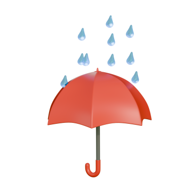 Yağmurda üzerine su damlacıkları düşen bir şemsiyenin temiz bir üç boyutlu çizimi. Yumuşak şekiller ve yumuşak ışıklandırma uygulamalar, tahminler, UI / UX tasarımı ve yağmur sezonu grafikleri için mükemmel bir modern hava ikonu oluşturur..