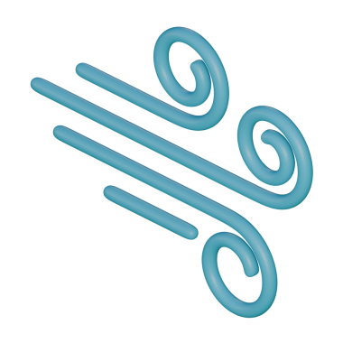 Pürüzsüz mavi girdap çizgileri içeren üç boyutlu bir rüzgar ikonu. Yumuşak gölgeleme ve yuvarlak şekiller hava durumu uygulamaları, hava akışı göstergeleri, havalandırma grafikleri ve dijital tasarım projeleri için mükemmel bir görünüm oluşturur..