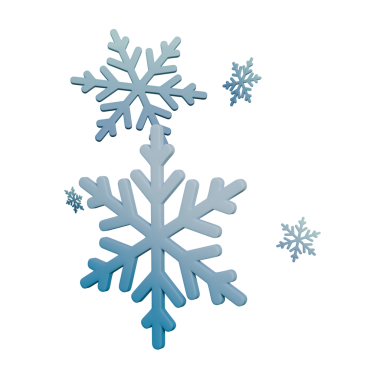Beyaz ve mavi bir kar tanesinin yavaşça aşağıya düşüşünün 3 boyutlu bir çizimi. Temiz, canlı ve kış temaları, tatil tasarımları ve mevsimlik grafikler için mükemmel..