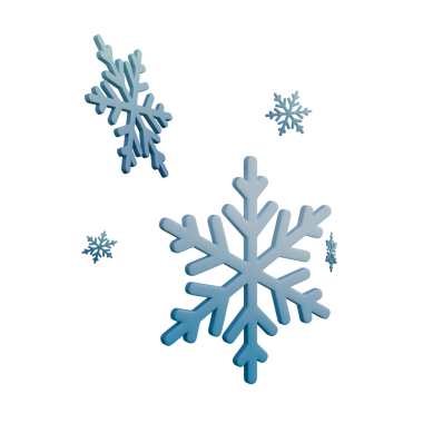 Beyaz ve mavi bir kar tanesinin yavaşça aşağıya düşüşünün 3 boyutlu bir çizimi. Temiz, canlı ve kış temaları, tatil tasarımları ve mevsimlik grafikler için mükemmel..