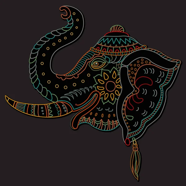 Vetor Fantasia Decorativa Ornamentado Silhueta Cabeça Elefante Indiano Esboço Feito — Vetor de Stock