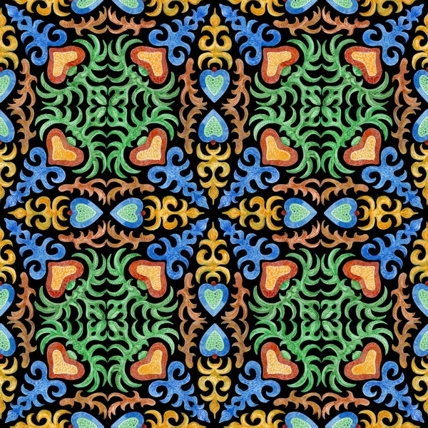 Безшовні Візерунки Акварельних Малюнків Мозаїчної Плитки Ручними Геометричними Квітковими Орнаментами — стокове фото