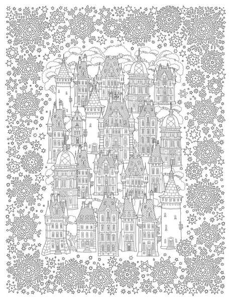 Vector Fantasía Invierno Paisaje Castillo Cuento Hadas Antigua Ciudad Medieval — Archivo Imágenes Vectoriales