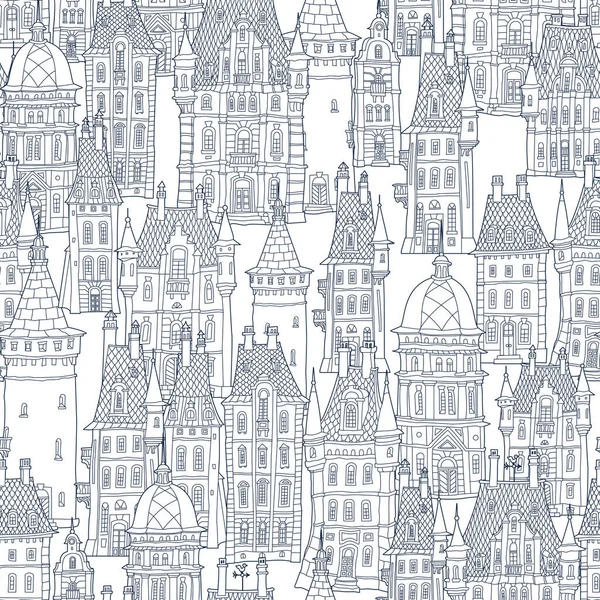 Seamless Pattern Fantasy Landscape Fairy Tale Castle Old Medieval Town — Stock Vector