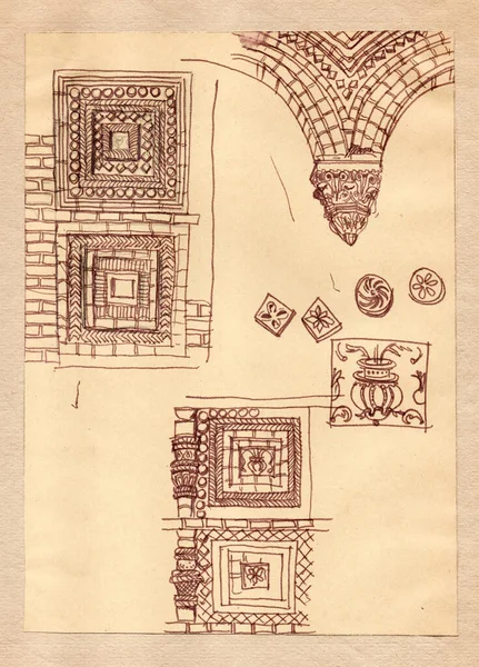 Ceramics Decor Elements Antique Brick Wall Architrave Old Russian Byzantine — стокове фото