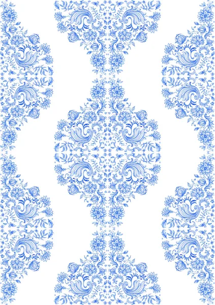 Watercolor Painted Indigo Blue Damask Seamless Pattern White Background Tile — Stock Photo, Image