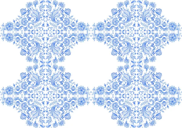 Watercolor Painted Indigo Blue Damask Seamless Pattern White Background Tile — Stock Photo, Image