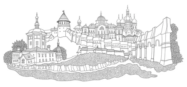 Διάνυσμα Τοπίο Παραμύθι Κινουμένων Σχεδίων Την Αρχαία Ρωσική Μεσαιωνική Πόλη — Διανυσματικό Αρχείο