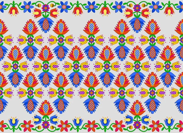 Ornement Floral Lumineux Style Folklorique Bordure Fleurs Multicolores Stylisées Sur — Image vectorielle