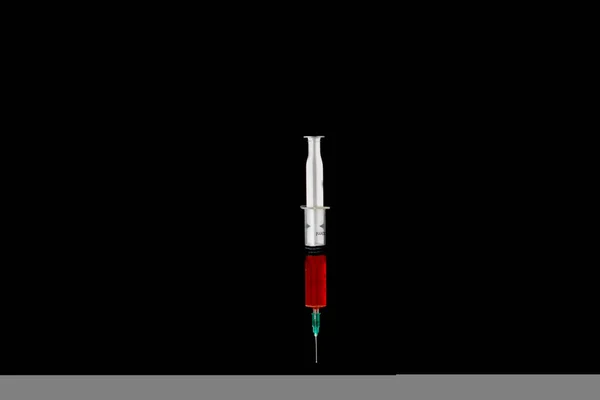 Syringe Corona Virus Vaccine Black Background — Stock Photo, Image