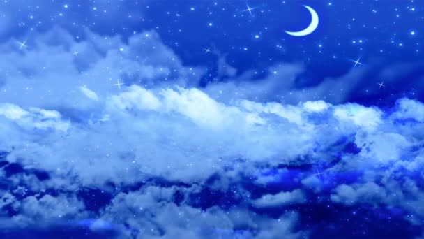 Night Sky flight with moon — Stock Video