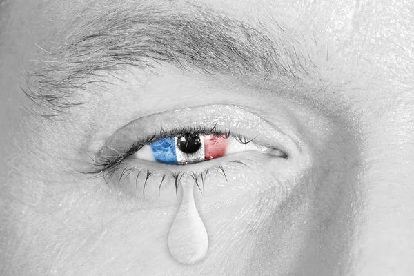 Occhio piangente con la bandiera della Francia — Foto Stock