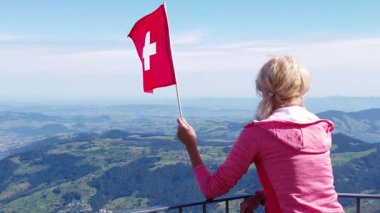 Rigi-Kulm 'daki turist kadın.