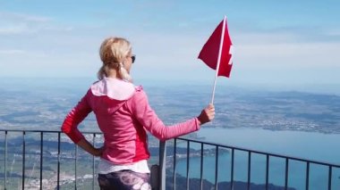 Rigi-Kulm 'daki turist kadın.