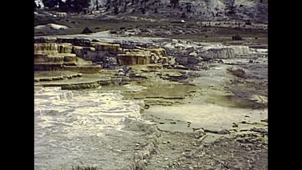 Smoking terraces Hot Springs in 1970s — Stock Video