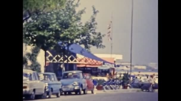Archival Cesenatico waterfront street in 1970s — Vídeos de Stock