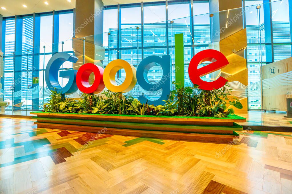 Singapore - May 5, 2018: interior of Google of Singapore with reception. A fast-growing team of engineers in Singapore with Google's Asia-Pacific thousand employees.