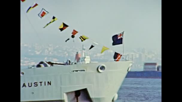 Archivierung des Schiffes von Fort Austin in den 1980er Jahren — Stockvideo
