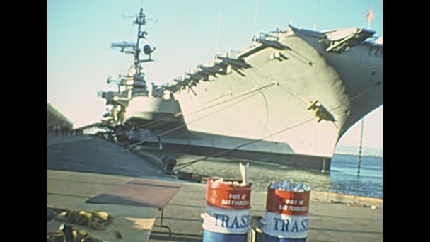 Archival of USS carrier warships in 1970s — Stock Video