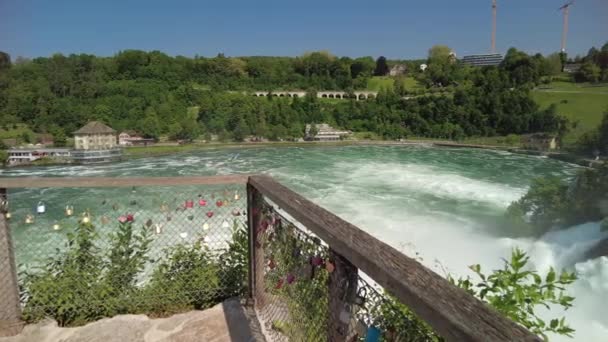 Woman in Rhine Falls waterfall — Stock Video