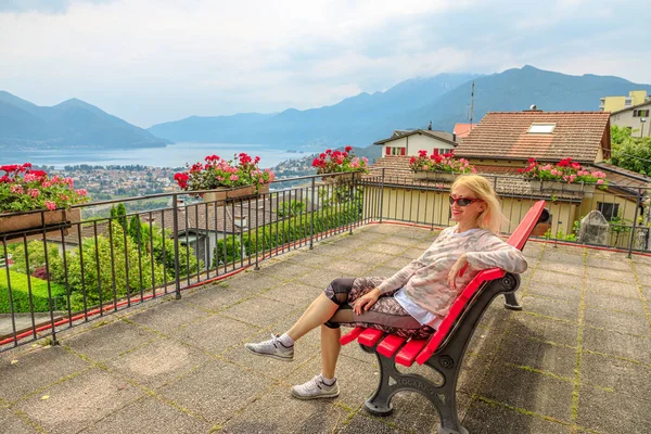 woman on Cardada mount in Switzerland