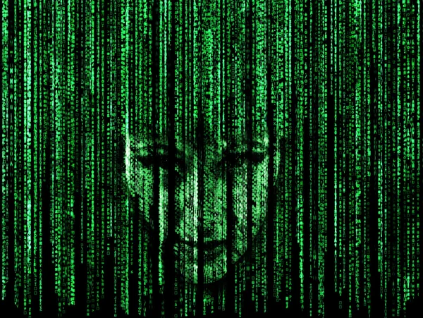 Woman face in matrix — Stockfoto