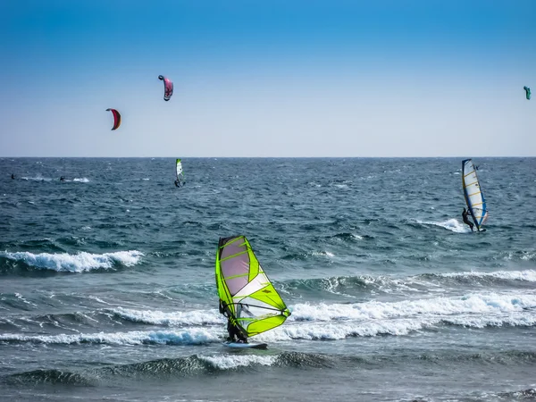 Windsurf and kitesurfing — 图库照片