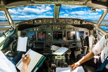 Cockpit in cloudy sky clipart