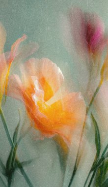 Dreamy abstract photograph of delicate coral pink leaves in soft focus and motion blur. Gentle pastel tones and ethereal movement create a calm, artistic, and minimalist background perfect for modern design, nature-inspired prints, and wellness