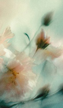 Dreamy abstract photograph of delicate coral pink leaves in soft focus and motion blur. Gentle pastel tones and ethereal movement create a calm, artistic, and minimalist background perfect for modern design, nature-inspired prints, and wellness conce