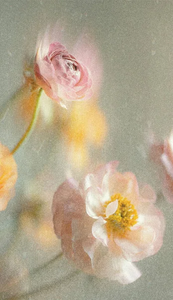 Dreamy abstract photograph of delicate coral pink leaves in soft focus and motion blur. Gentle pastel tones and ethereal movement create a calm, artistic, and minimalist background perfect for modern design, nature-inspired prints, and wellness conce