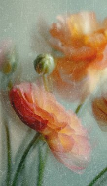 Dreamy abstract photograph of delicate coral pink leaves in soft focus and motion blur. Gentle pastel tones and ethereal movement create a calm, artistic, and minimalist background perfect for modern design, nature-inspired prints, and wellness conce