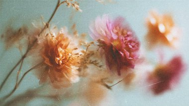 Dreamy abstract photograph of delicate coral pink leaves in soft focus and motion blur. Gentle pastel tones and ethereal movement create a calm, artistic, and minimalist background perfect for modern design, nature-inspired prints, and wellness conce