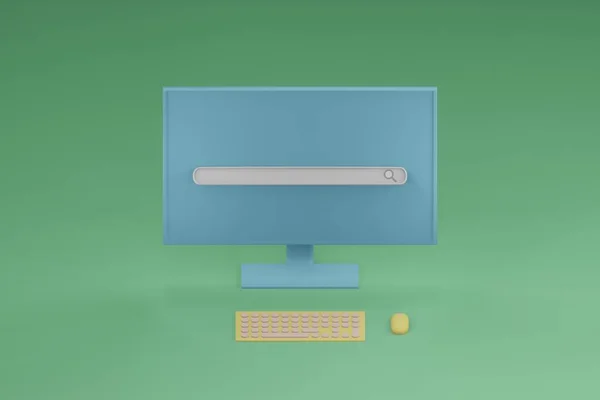 Search bar on computer monitor isolated on green background. minimal web search concept. 3d