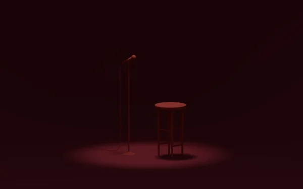 带有酒吧凳子和麦克风渲染3D插图单色的站立场景 — 图库照片