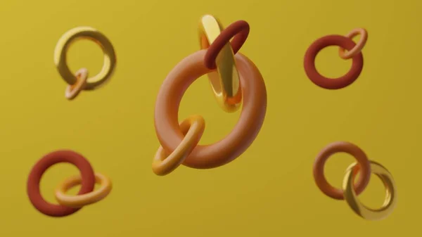 Gerçekçi 3D torus işlemeli nesnelerle modern minimal tasarım. Soyut arkaplan. Sanat eğilimi posteri.