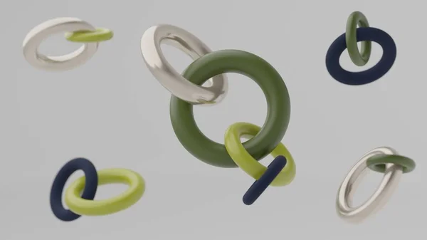 Gerçekçi 3D torus işlemeli nesnelerle modern minimal tasarım. Soyut arkaplan. Sanat eğilimi posteri.