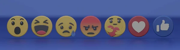 Arkaplan, sosyal medya ve iletişim konseptini üç boyutlu ifade eden emoji ifadeleri seti