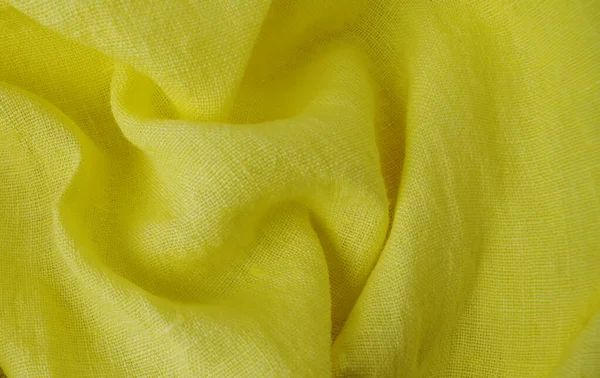 Fondo Lino Amarillo Texturizado Textil Tela Ntural Algodón Superficial Arrugado —  Fotos de Stock