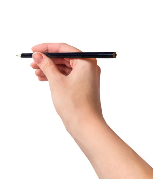 Hand with pencil on white background — Stock Photo, Image