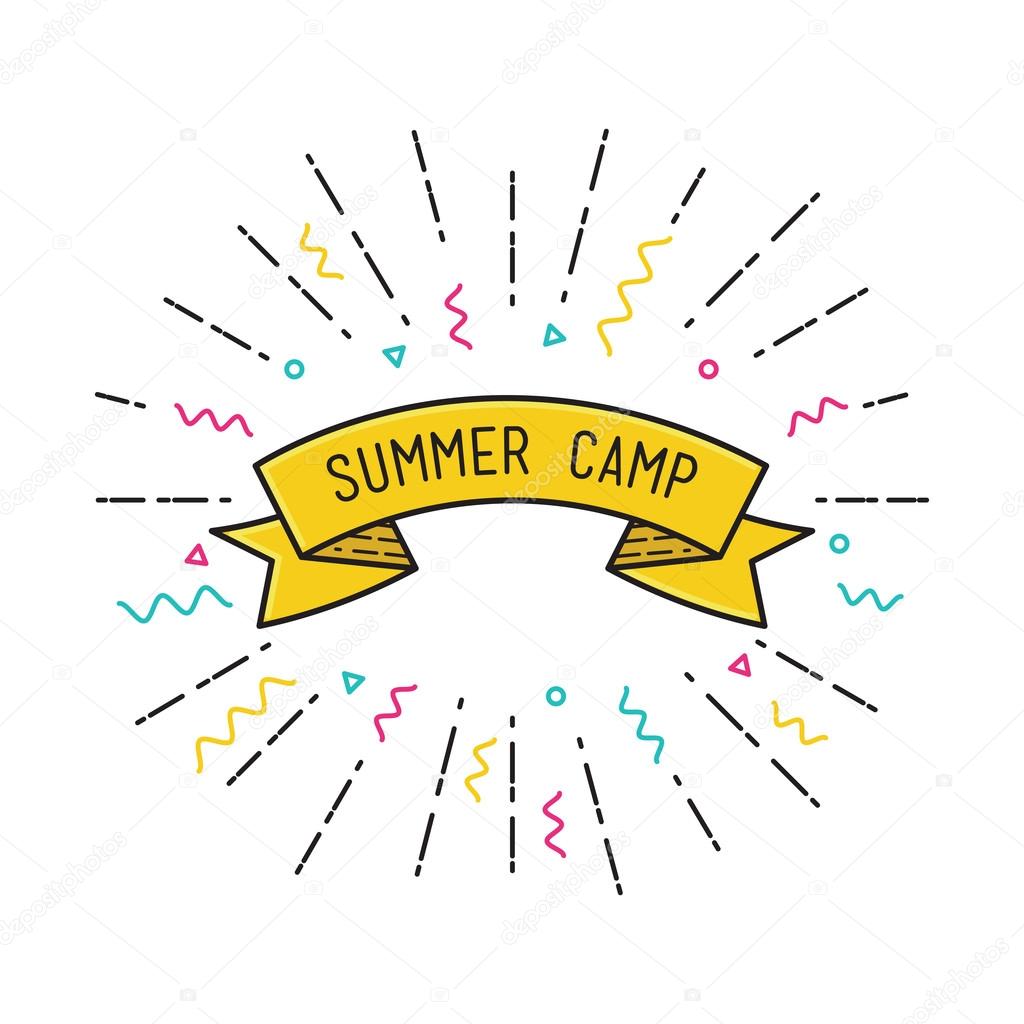 Vector summer camp poster in flat design. Inspirational vector illustration, motivational quotes typographic poster design, thin line icons for frame, greeting card, e-mail newsletters, web