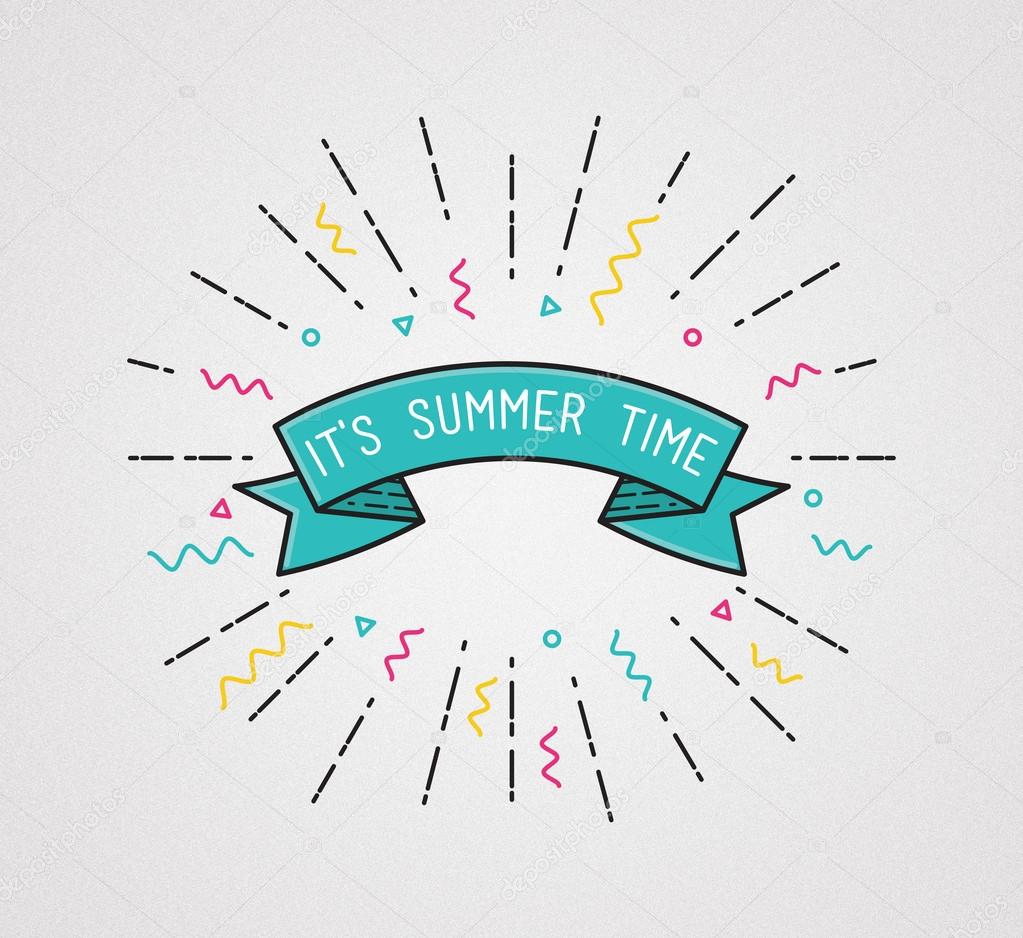It is summer time. Inspirational illustration, motivational quote typographic poster design in flat style, thin line icons for frame, greeting card, e-mail newsletters, web banners, flat