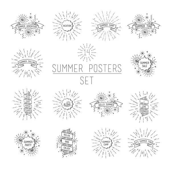 Summer flyer set. Universal linear flat poster — Stock Vector