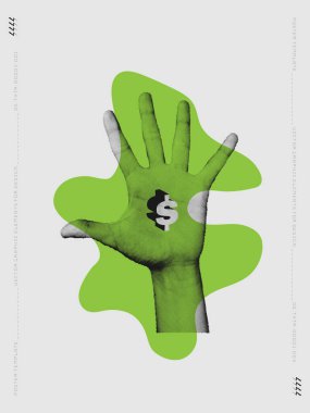 Geometrik şekiller ve elementlerle arka planda izole edilmiş insan elinin vektör görüntüsü