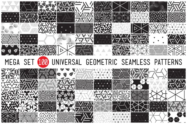 100 Universal different geometric seamless patterns — Stok Vektör