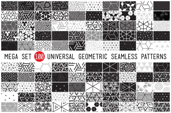 100 Universal different geometric seamless patterns — ストックベクタ